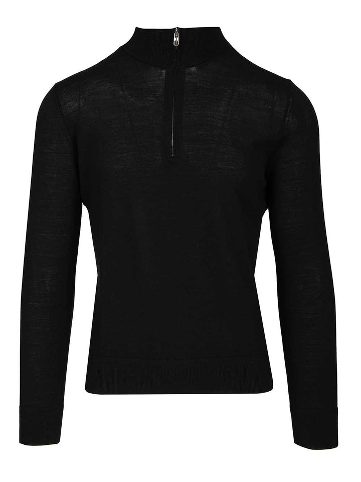 Al Duca D'Aosta Long-Sleeved Zip-Up Polo Shirt Knitwear - Black | 0edba9e34680a781d0b0fa16a3a5923f839c828d