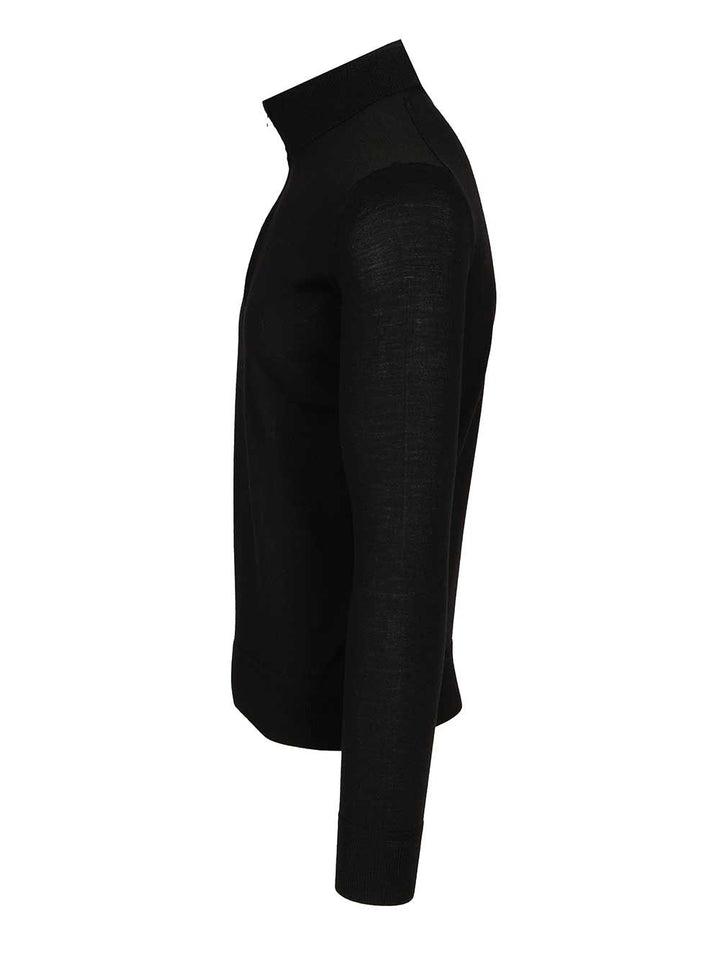 Al Duca D'Aosta Long-Sleeved Zip-Up Polo Shirt Knitwear - Black | 1a3b1de5d98a6648154f7c9fd98f29091b68aa23