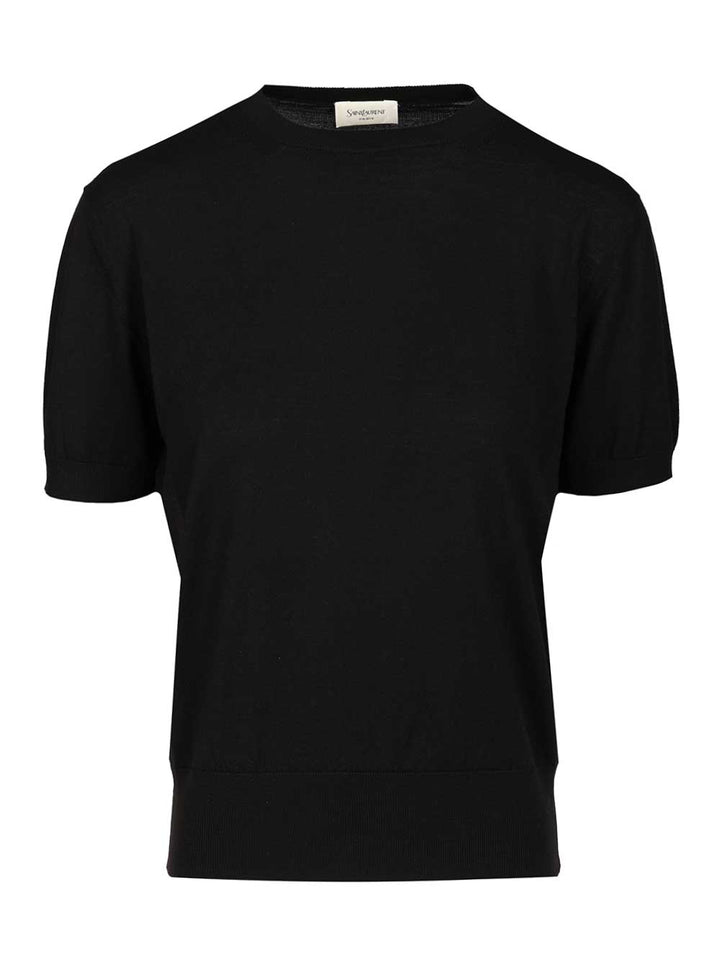 Saint Laurent Short-Sleeved Wool Sweater Knitwear - Black | b5f6773e61ec1e74e242982694ebe818f4cc1503
