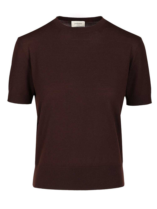 Short-Sleeved Wool Sweater Knitwear Brown