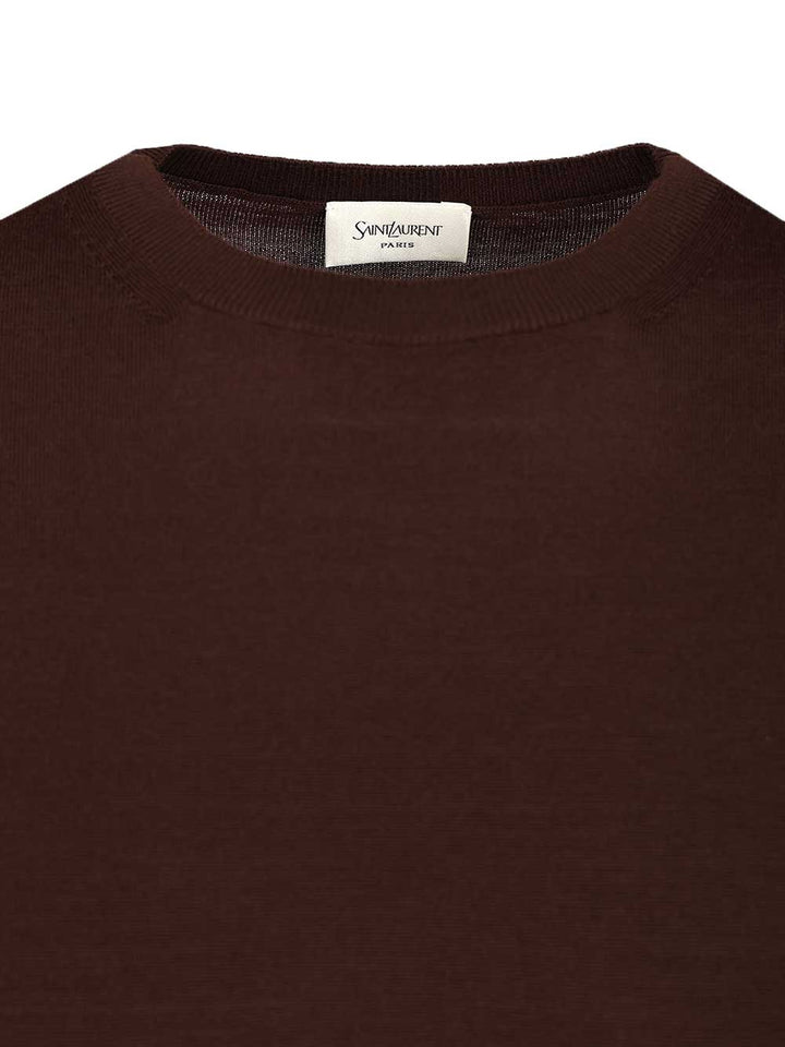 Saint Laurent Short-Sleeved Wool Sweater Knitwear - Brown | a3a55821159ec236f5e1baca64b08d14364b4291
