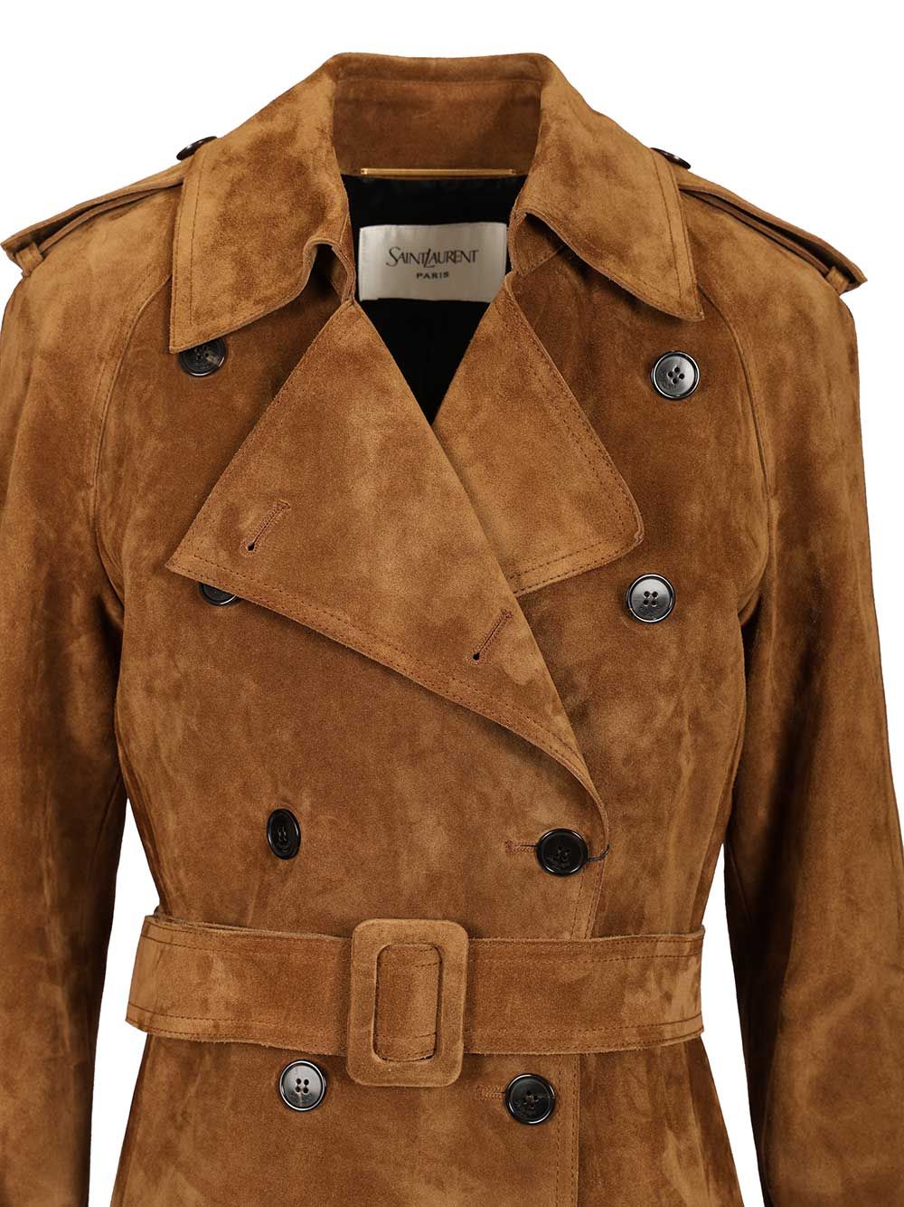 Saint Laurent Suede Trench Coat Coats - Brown | ce0ceb6ed834bbca994193538d4494c2311b38ac