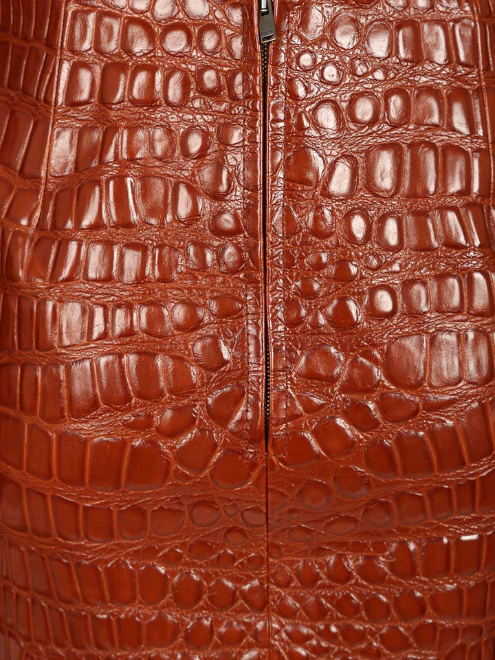 Saint Laurent Crocodile Embossed Leather Skirt Skirts - Brown | e6f7b31d718b103ceee80f63b179b39213efcc43