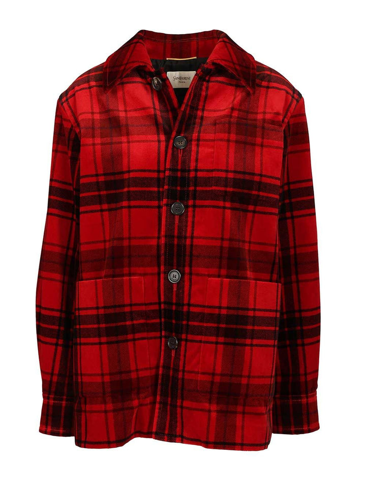 Saint Laurent Tartan Velvet Jacket Shirts - Red | 6519cbcd606a62ac092df8ab34afdbe985bb5d36