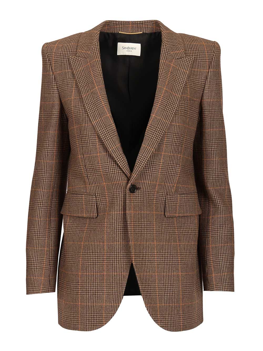 Saint Laurent Prince Of Wales Blazer Jackets - Brown | 5094b04d5d6bdddd4ae4ca2f278748e063dababa
