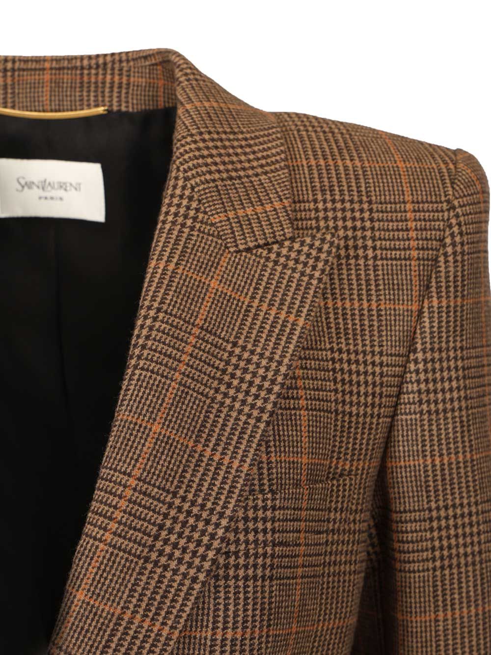 Saint Laurent Prince Of Wales Blazer Jackets - Brown | 7b29b26679d69e553574da1998854288237ad08e
