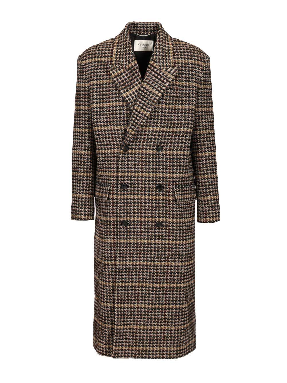 Saint Laurent Long Checked Wool Coat Coats - Multicolor | 18af0ecd81711a32b885ed339993ded7d2ee7b8a