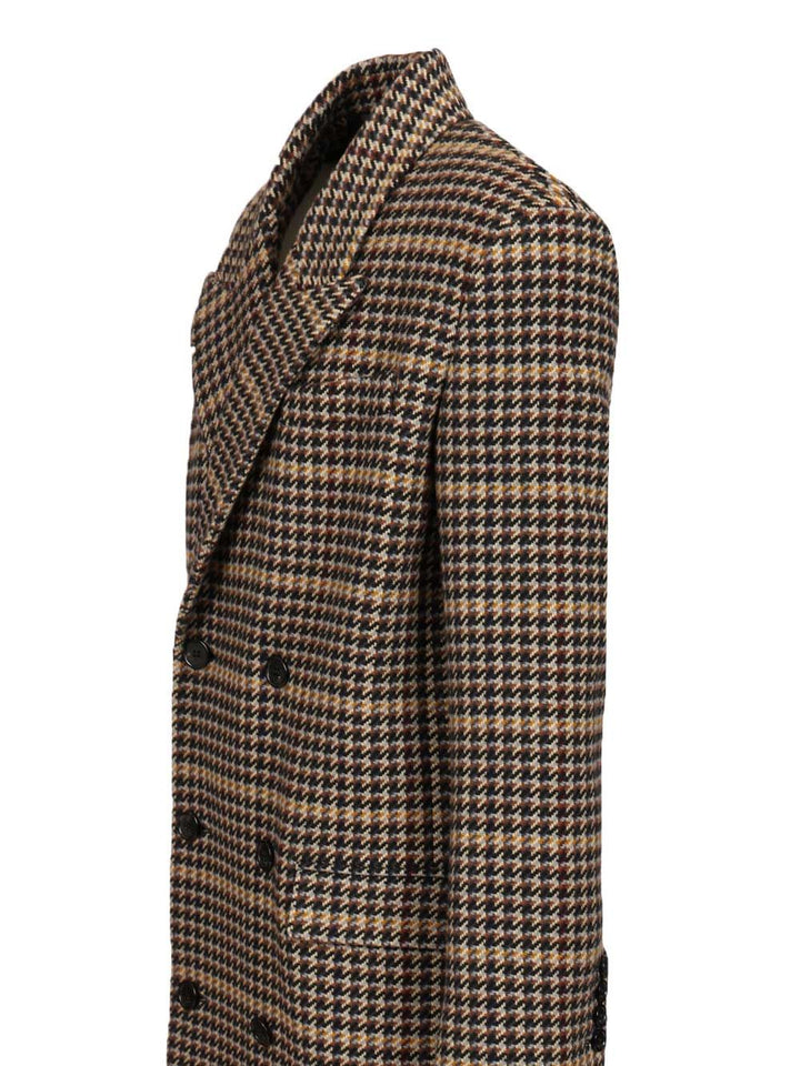 Saint Laurent Long Checked Wool Coat Coats - Multicolor | 47e6d960d683c64e014f377351537ab691b29d57