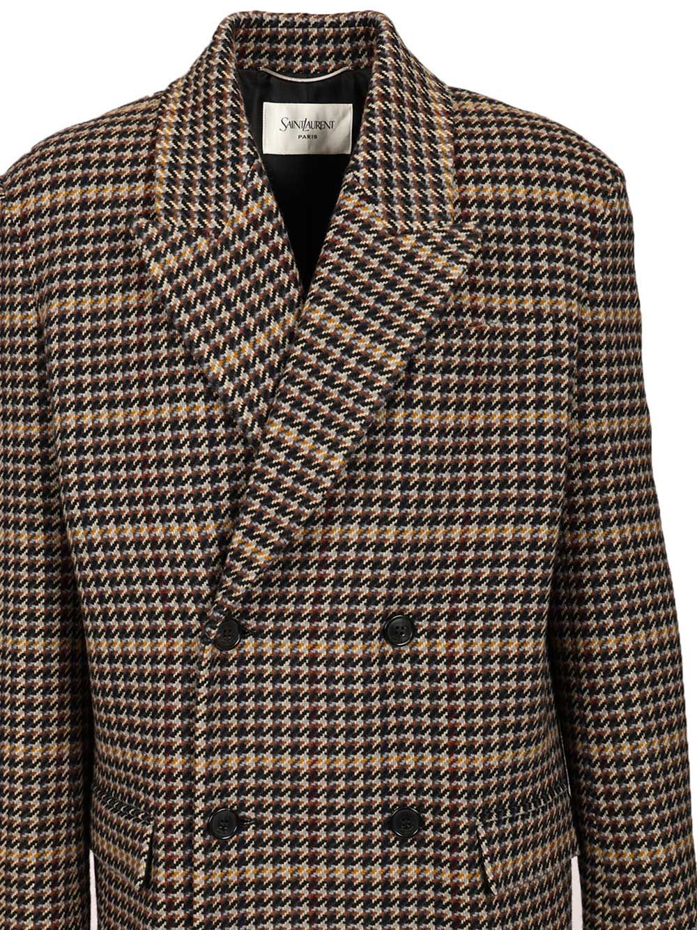 Saint Laurent Long Checked Wool Coat Coats - Multicolor | 0f5afa36010d8b09b729600714083dca0ab161de