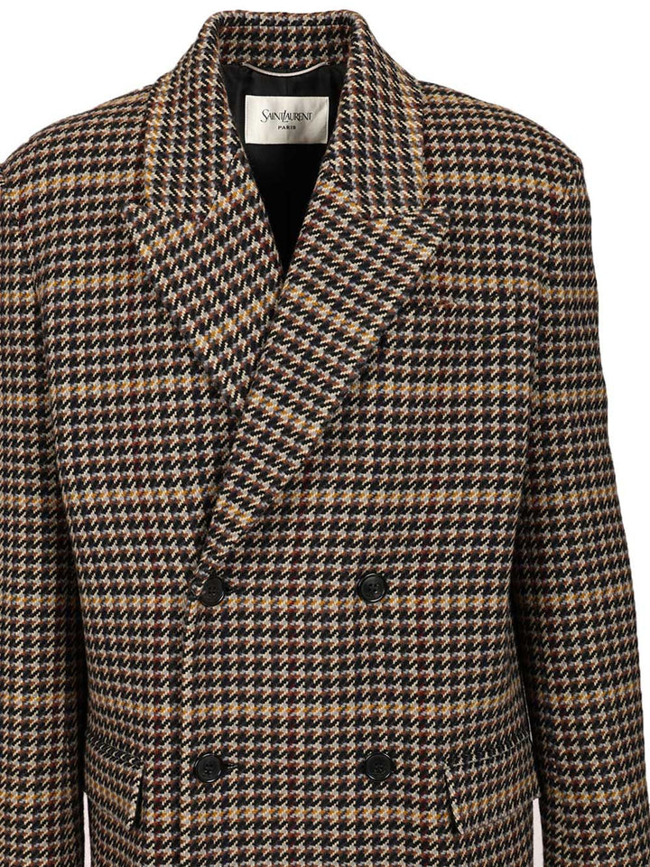 Saint Laurent Long Checked Wool Coat Coats - Multicolor | 0f5afa36010d8b09b729600714083dca0ab161de