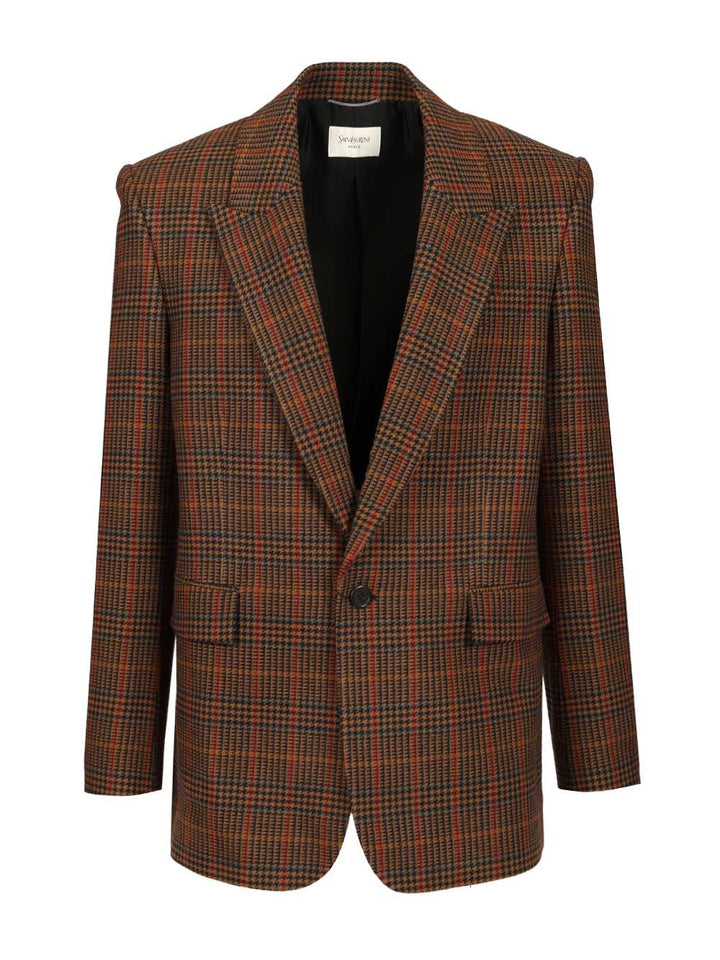 Saint Laurent Prince Of Wales Wool Jacket Jackets - Brown | e13b843e9fdb5836652c33a3fe9b1e9c23d4f78c