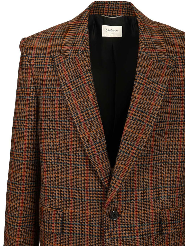 Saint Laurent Prince Of Wales Wool Jacket Jackets - Brown | d7423d9073abbb9c402e98603580d19e730558d5