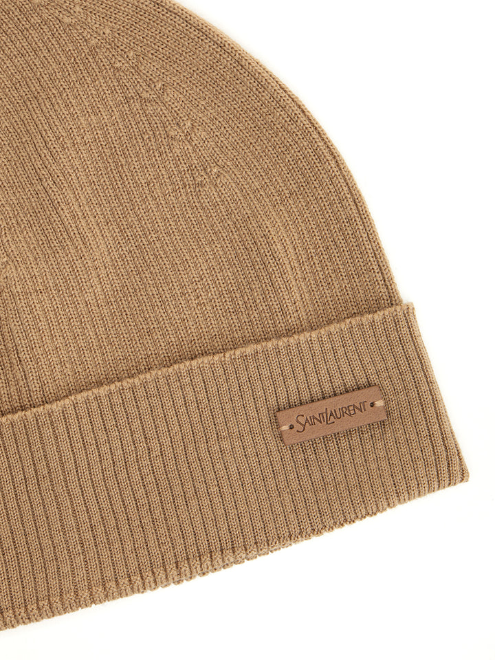 Saint Laurent Ribbed Wool Hat Hats - Beige | 254a7108e452d1ee3e9ea21037f316672142de03