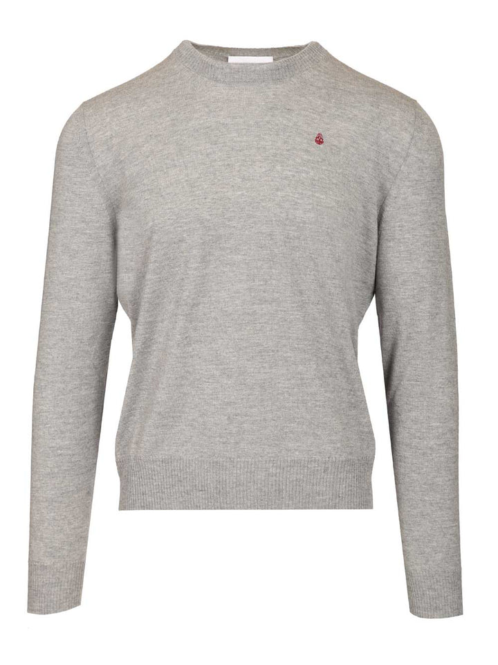 Mcqueen Sweater With Reverse Skull Motif Embroidered Knitwear - Grey | c421f83b6f857824268063bad13e7626ec4fff35