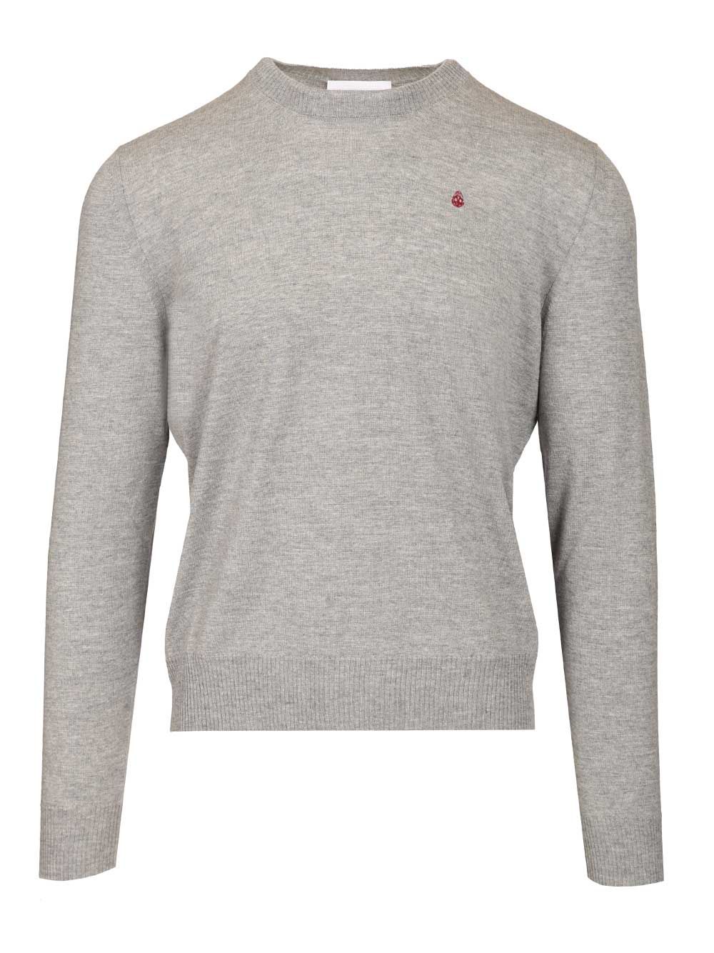 Mcqueen Sweater With Reverse Skull Motif Embroidered Knitwear - Grey | f485775a0a2331db491730199bb9181d594803ed