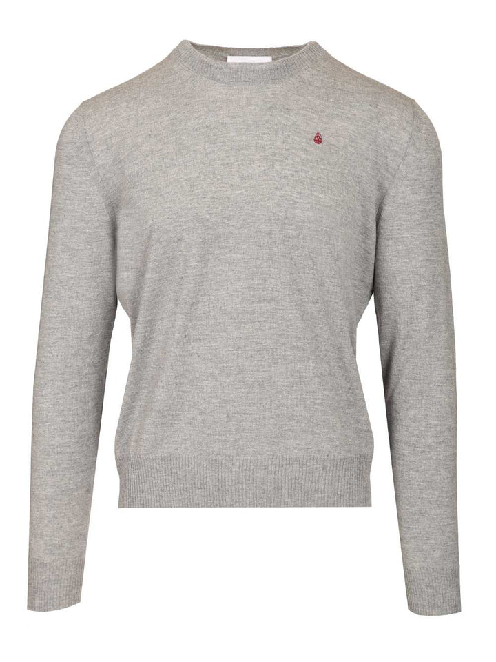 Mcqueen Sweater With Reverse Skull Motif Embroidered Knitwear - Grey | f485775a0a2331db491730199bb9181d594803ed