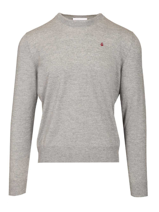 Sweater With Reverse Skull Motif Embroidered Knitwear Grey