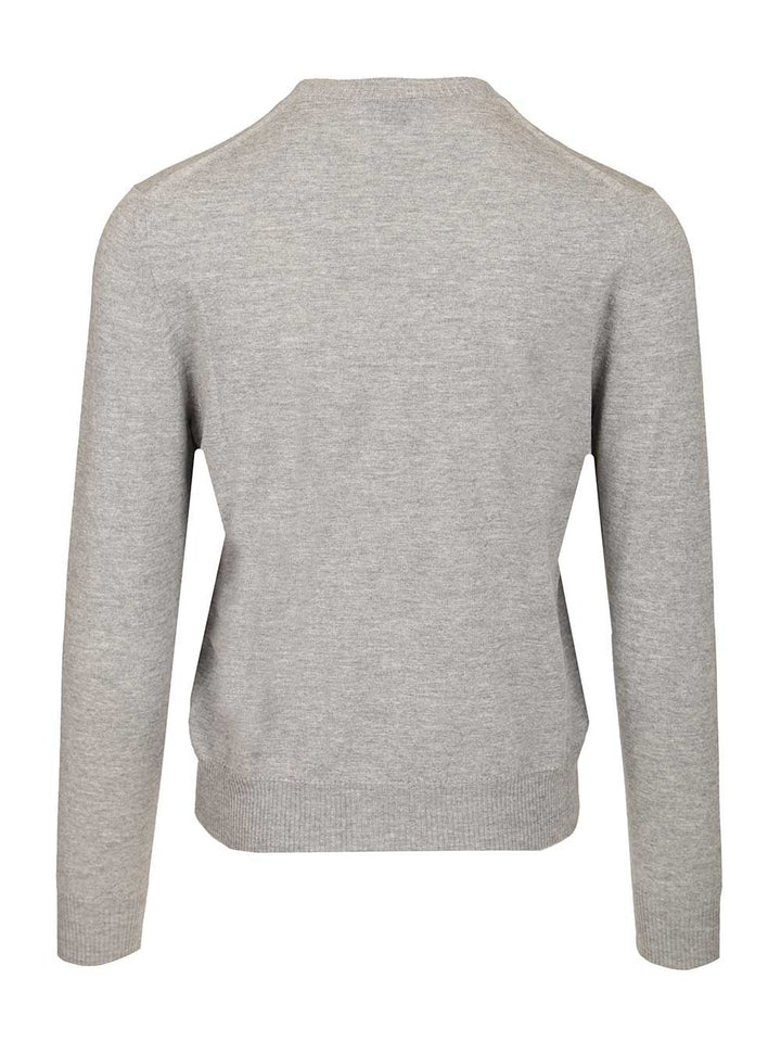 Mcqueen Sweater With Reverse Skull Motif Embroidered Knitwear - Grey | 6eea5a20e3295bebeab320270bdd1c3081eb7b55