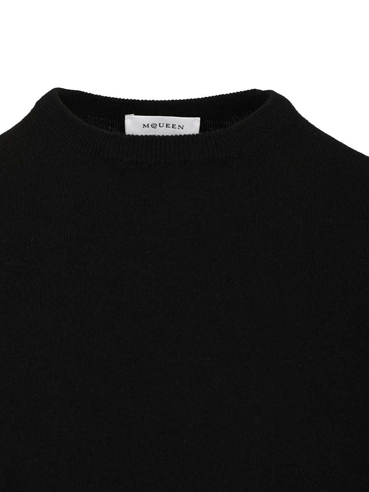 Mcqueen Crew Neck Wool Sweater Knitwear - Black | 498c03529d8b449199e3e12c5086083dbffdbb6c