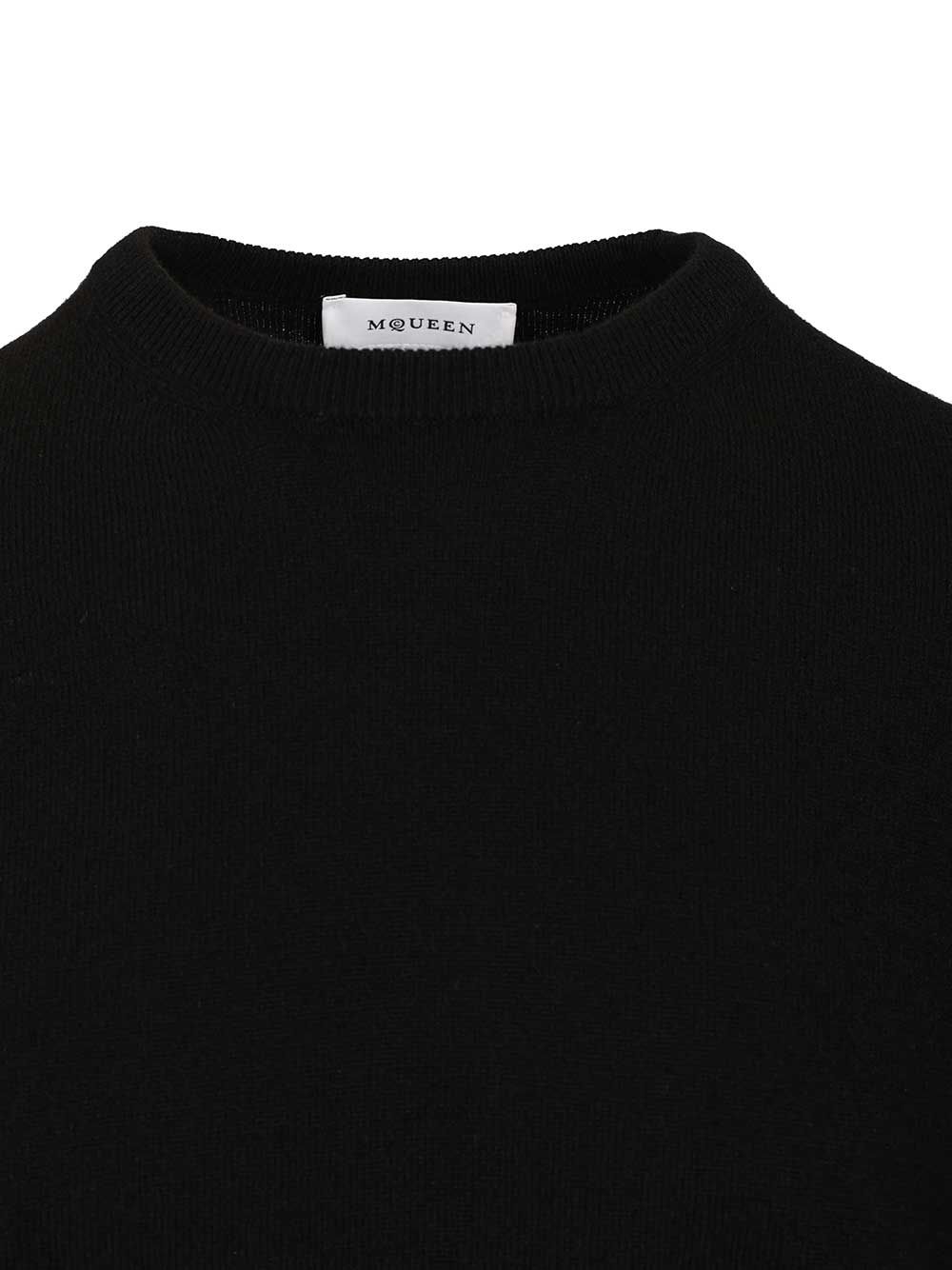 Mcqueen Crew Neck Wool Sweater Knitwear - Black | 91112d57f45b76891d83c015f6322e7b6ccdd0b2