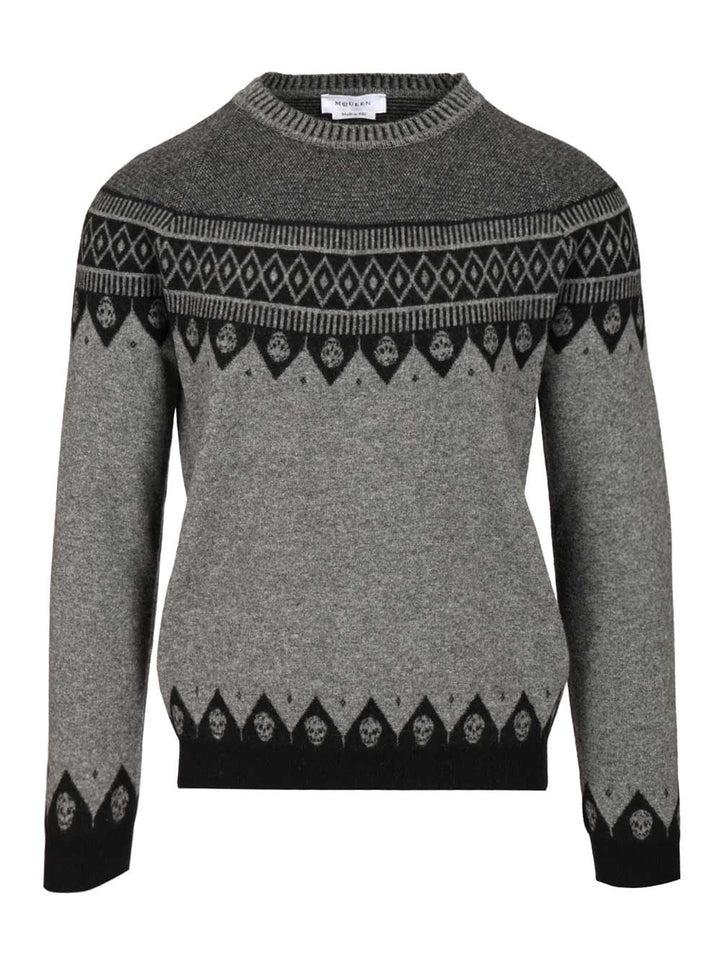 Mcqueen Sweater With Skulls Knitwear - Grey | d0359fba8ce9a527a61acadb0df96a29c5a80b1b