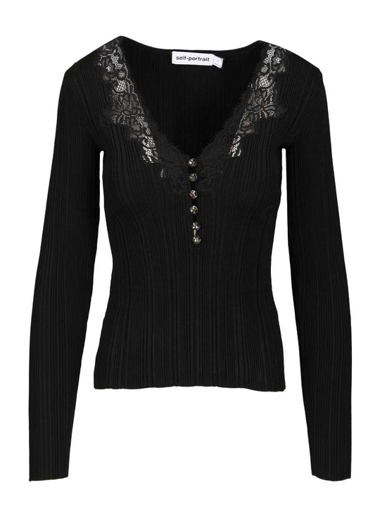 Knitted Top With Lace Tops Black