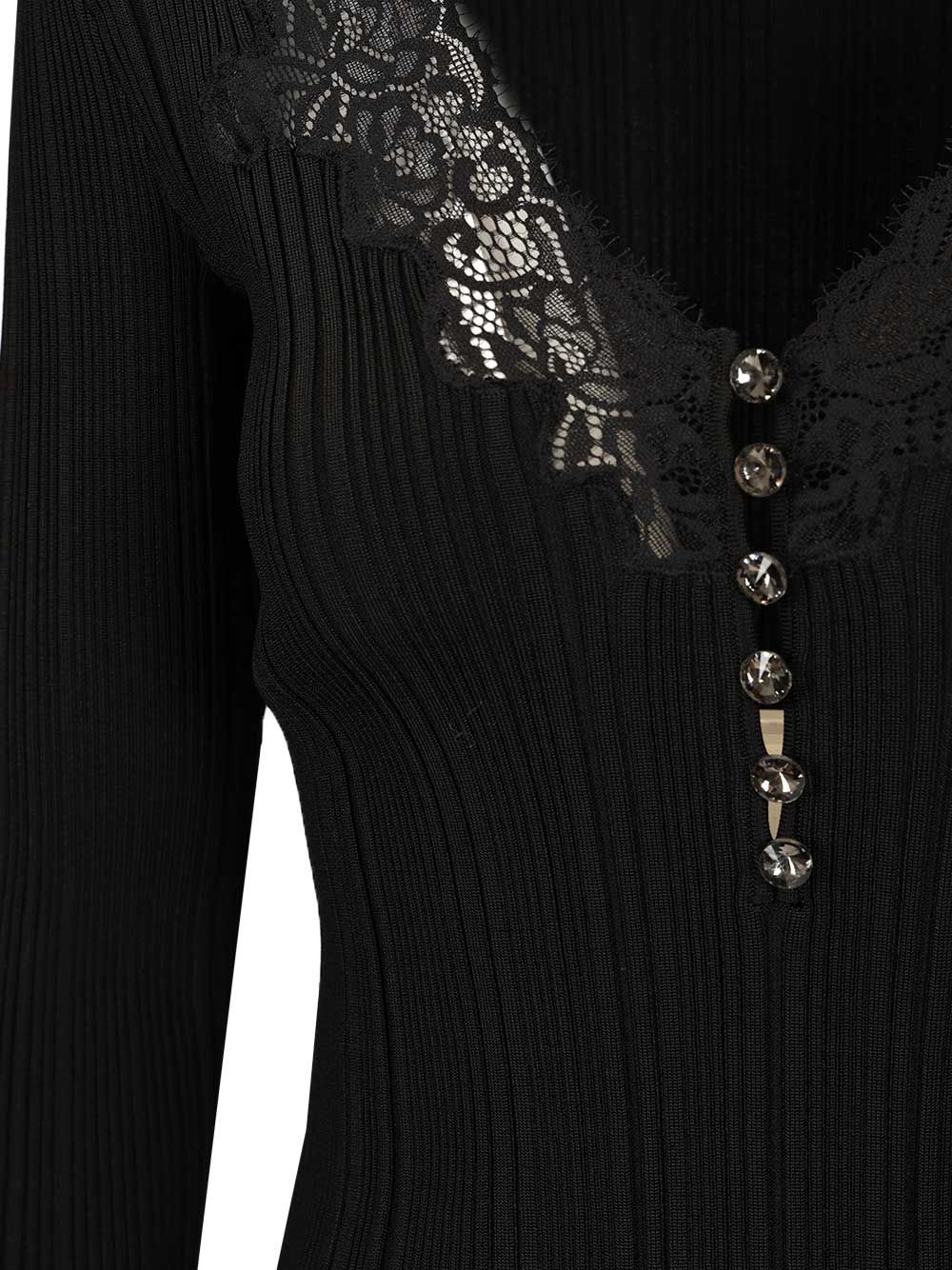 Self-Portrait Knitted Top With Lace Tops - Black | 7937c71f432cd400693123153e2f8c0ce870ad61