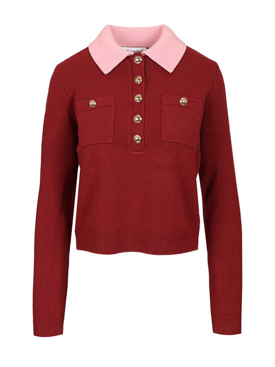 Contrast Collar Jumper Knitwear Bordeaux