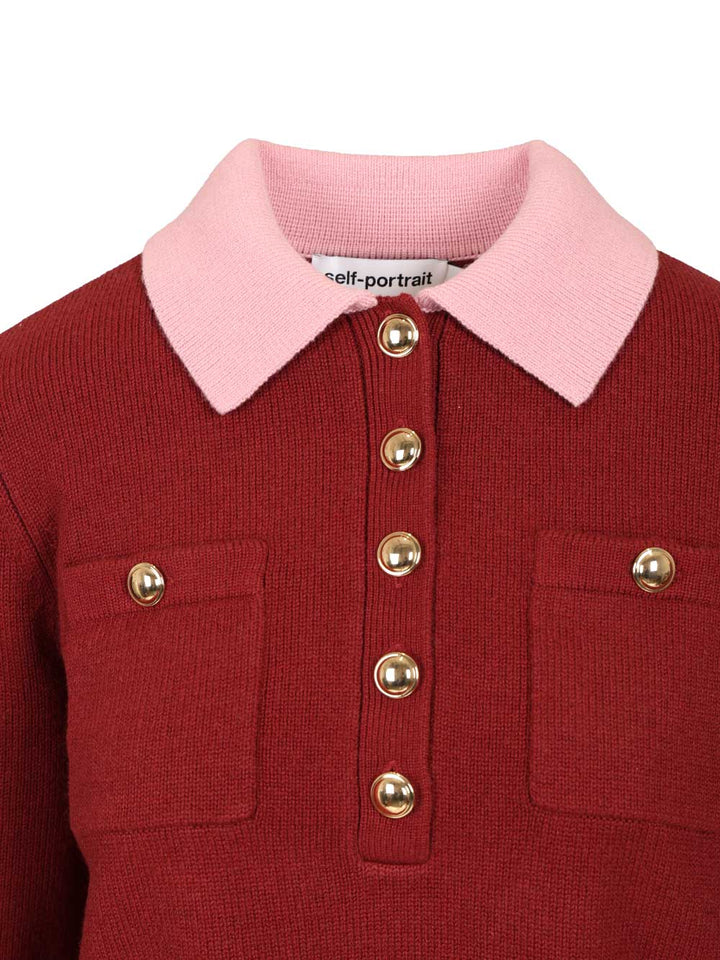 Self-Portrait Contrast Collar Jumper Knitwear - Bordeaux | cf1a8594b2076be4d7ecada2763fdfd9baf209cc