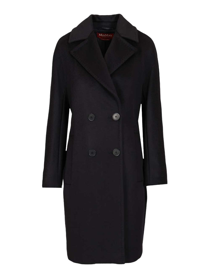 Max Mara Studio Double-Breasted Coat Coats - Blue | 7b21d015820111cafe21a199f05944abeb060c2b