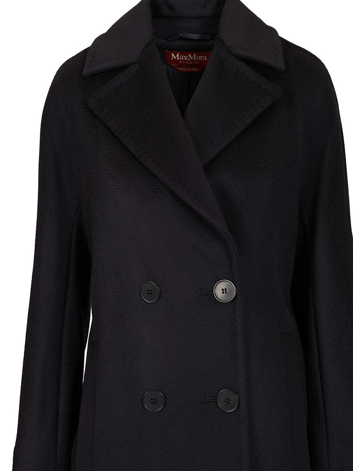 Max Mara Studio Double-Breasted Coat Coats - Blue | e154be69039e01a981d444456cfa908bd4af59f2