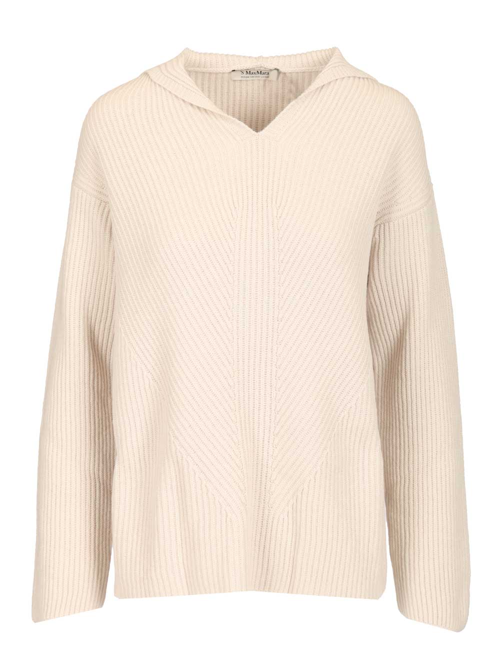 'S Max Mara Ribbed Wool Sweatshirt Knitwear - White | b2f1b9def6c5a4070e71db132d2618f52eb28e64