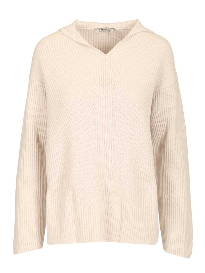 'S Max Mara Ribbed Wool Sweatshirt Knitwear - White | b2f1b9def6c5a4070e71db132d2618f52eb28e64