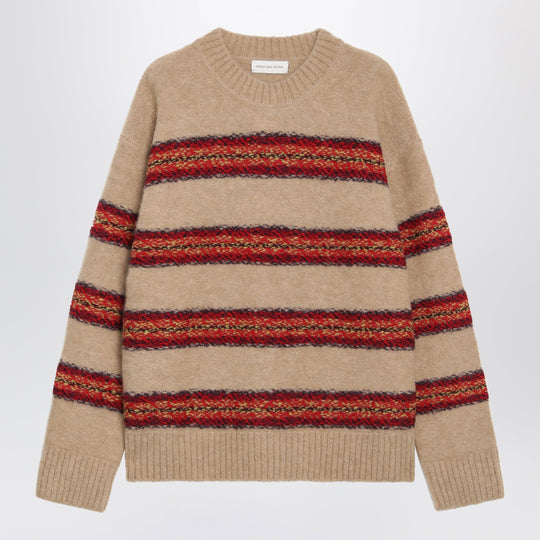 Beige Striped Wool-Blend Sweater