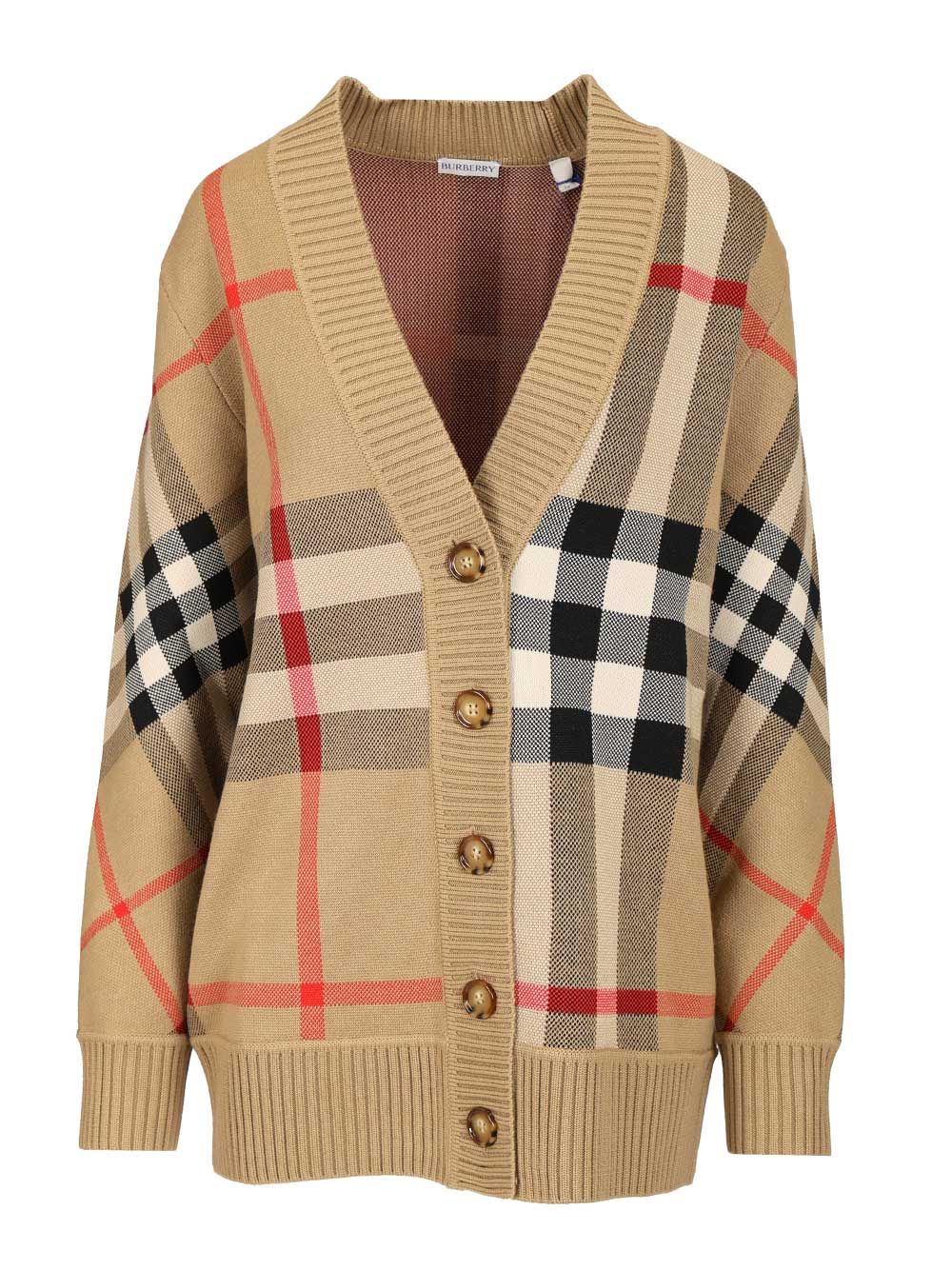 Burberry Check Wool Blend Cardigan Knitwear - Multicolor | 0b277a57ca011f4594f481f84eb76d9f76ca7f9c