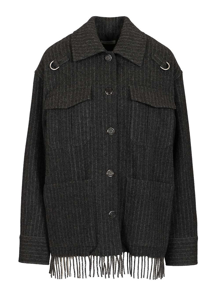 Durazzi Milano Pinstriped Wool Overshirt Coats - Grey | 7c3783a82eab94946d9ec7b975b12898c22fc615