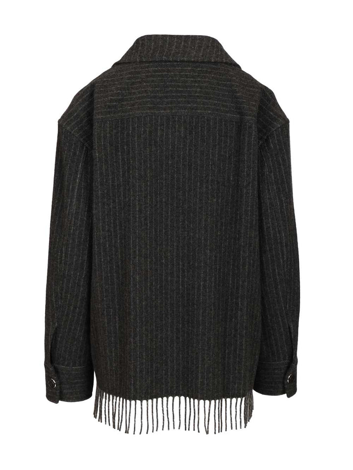 Durazzi Milano Pinstriped Wool Overshirt Coats - Grey | 150d636125fe588cb802a950ea9e1c231b4c6d5f