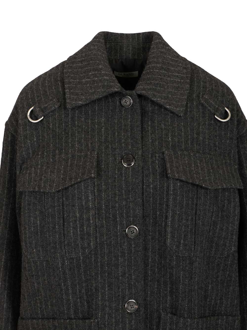 Durazzi Milano Pinstriped Wool Overshirt Coats - Grey | 93b3beccf0ce9a7c553cd6f6a4484c43ad690801