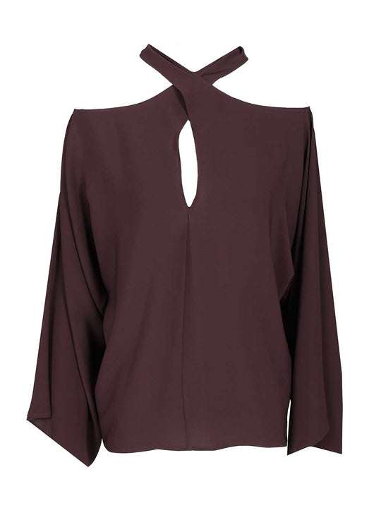 Silk Blend Blouse Shirts Bordeaux