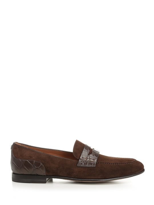 Suede Moccasin With Crocodile Details Scarpe Basse Brown