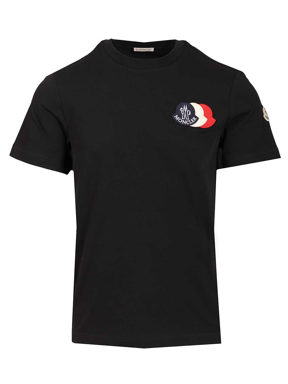 Moncler With Embroidered Tricolour Logo T-Shirt - Blue | 0405bbf50ae62f0019e55bdfa59c5c314e3c56c4