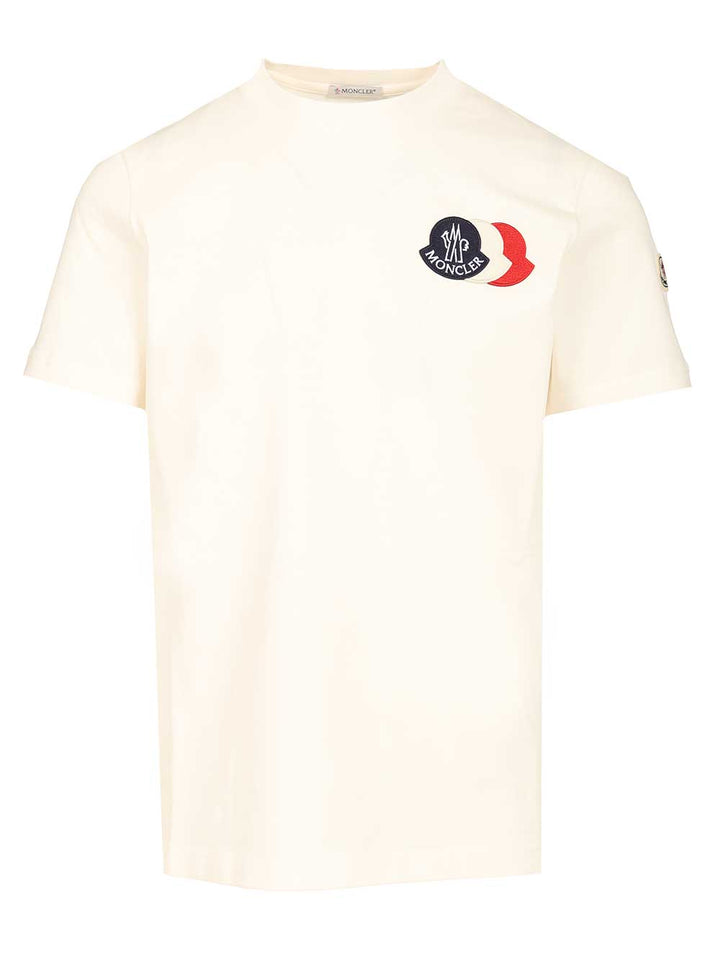 Moncler With Embroidered Tricolour Logo T-Shirt - White | 0085d97f18dafadb48d7ca3104c68a3499abf766