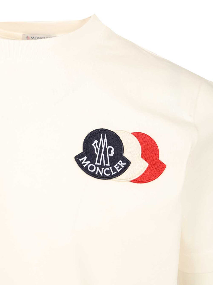 Moncler With Embroidered Tricolour Logo T-Shirt - White | 83c75bca4447eff1d0029a289e2a9ef3a9a925d0