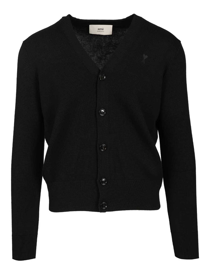 Ami Cardigan In Merino Wool Knitwear - Black | 0b95008f3cc9a09ec8c35e877d1db2ca56f8075f