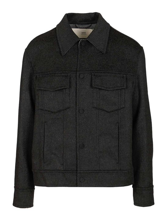 Wool Trucker Jacket Jackets Black
