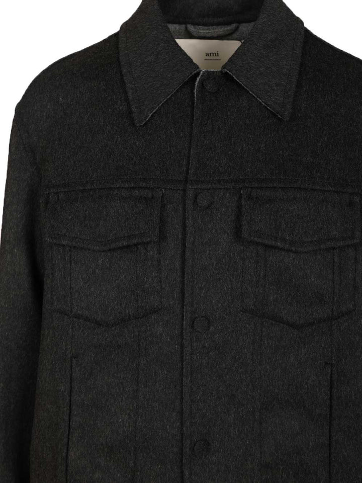 Ami Wool Trucker Jacket Jackets - Black | 176b2f641659878e19f251682dfc41cb10244ac1