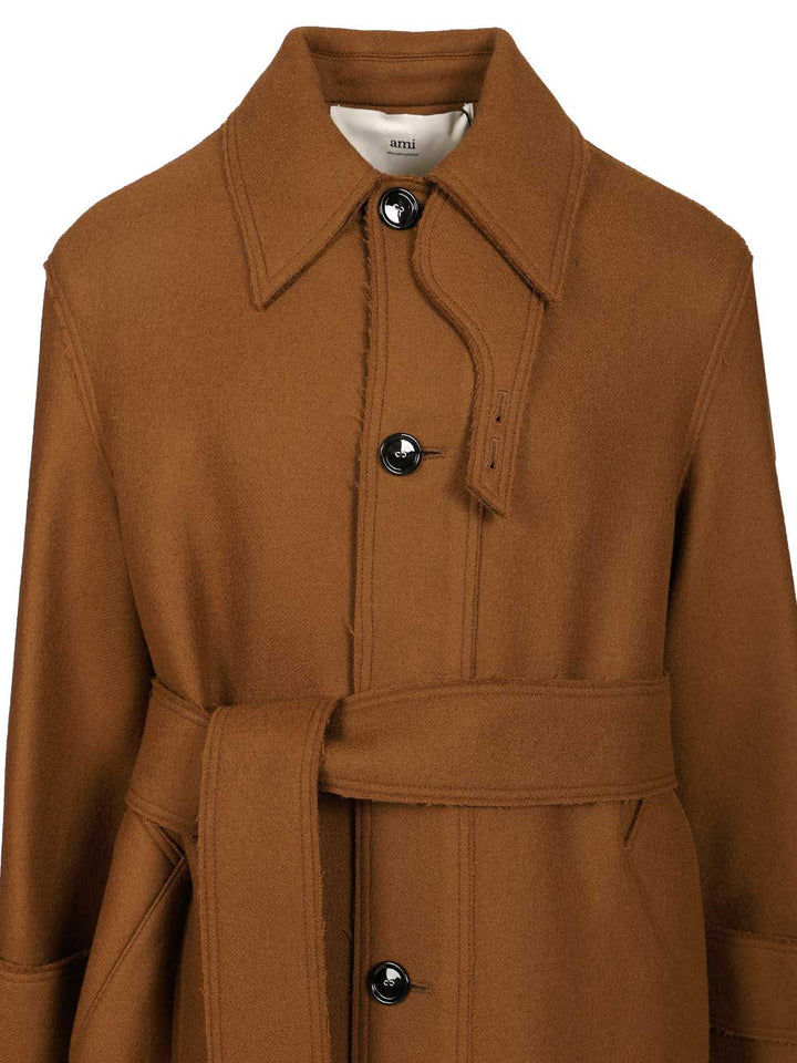 Ami Belted Raincoat Coats - Brown | f2d8bdb86003ad21298f77a0fdff1153ff93e01c
