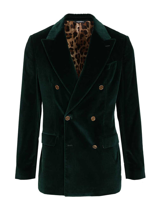 Double-Breasted Velvet Blazer Jackets Green