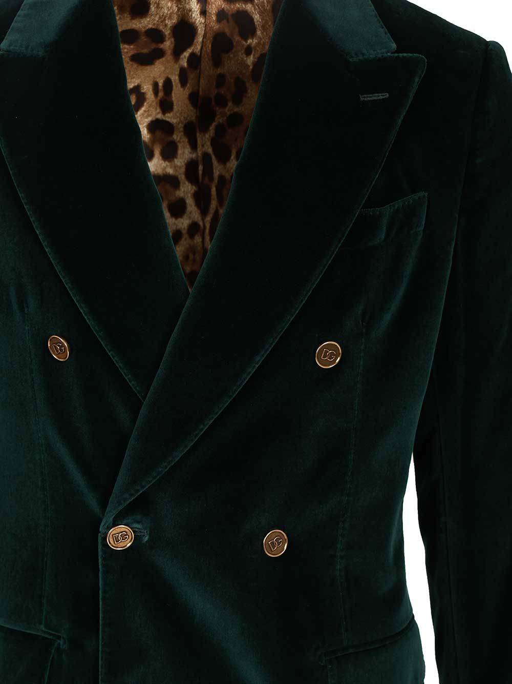 Dolce & Gabbana Double-Breasted Velvet Blazer Jackets - Green | 254b8771db740910859fcedf02c499f226517fdc