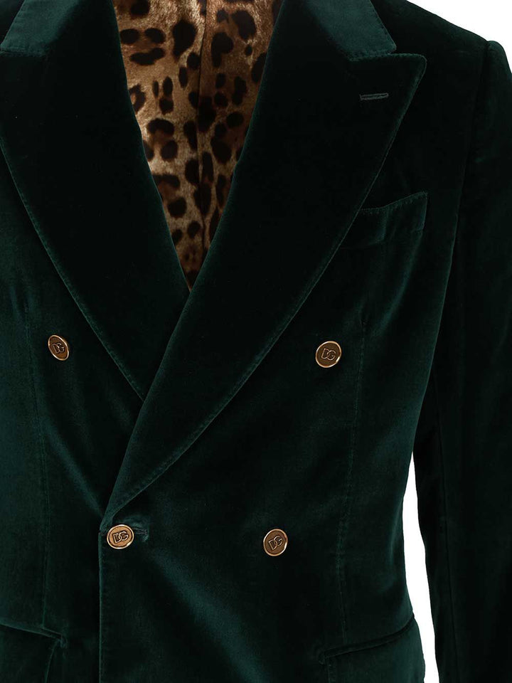 Dolce & Gabbana Double-Breasted Velvet Blazer Jackets - Green | 254b8771db740910859fcedf02c499f226517fdc